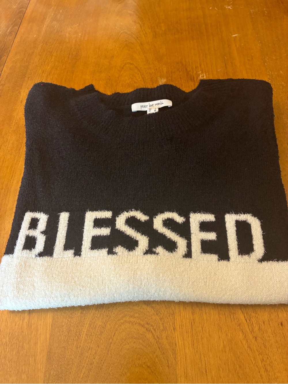 Peace Love World Black and White BLESSED Crewneck Sweater